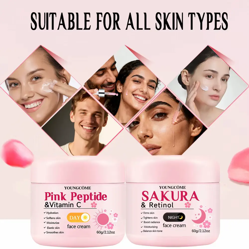 Collage of various models demonstrating application suitable for all skin types.
