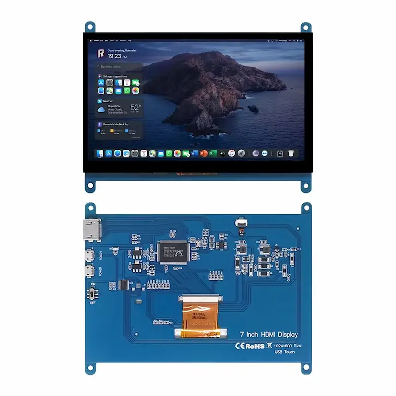 A split view showing the operating display panel on top and the complete rear circuit board setup on the bottom.