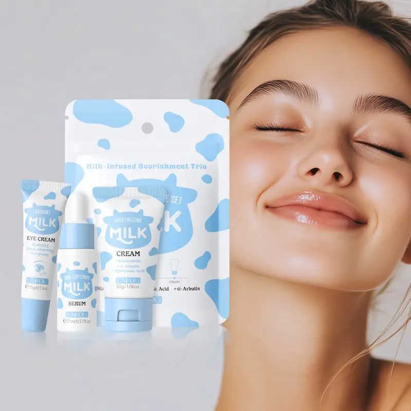 A model showing radiant skin glow after using the products in this LAIKOU Milk Skincare Review.