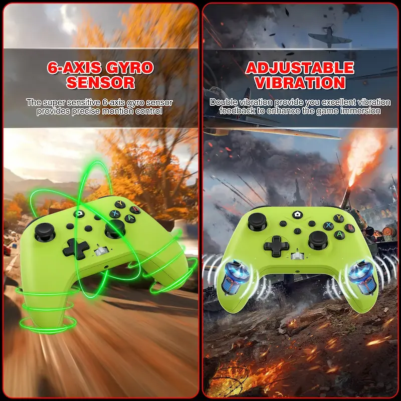 6-axis gyro motion sensor and dual vibration motor features on xbox console joystick.