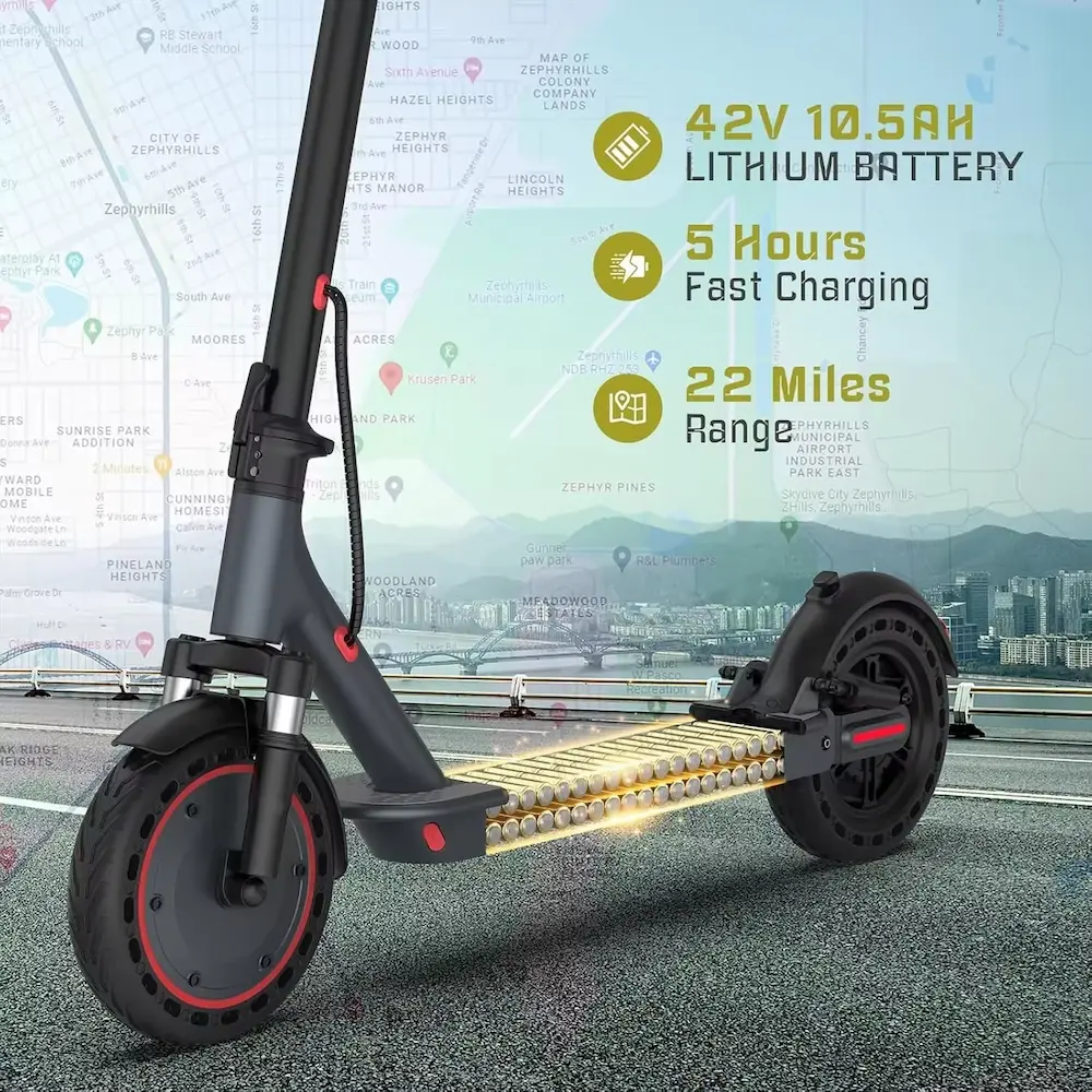 Comprehensive AOVOPRO TMAX Scooter Review highlighting 42V 10.5Ah battery and 22 miles range.