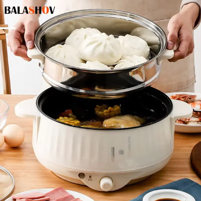 Multi-Cooker Electric Pot with double-layer cooking tray for small meals.