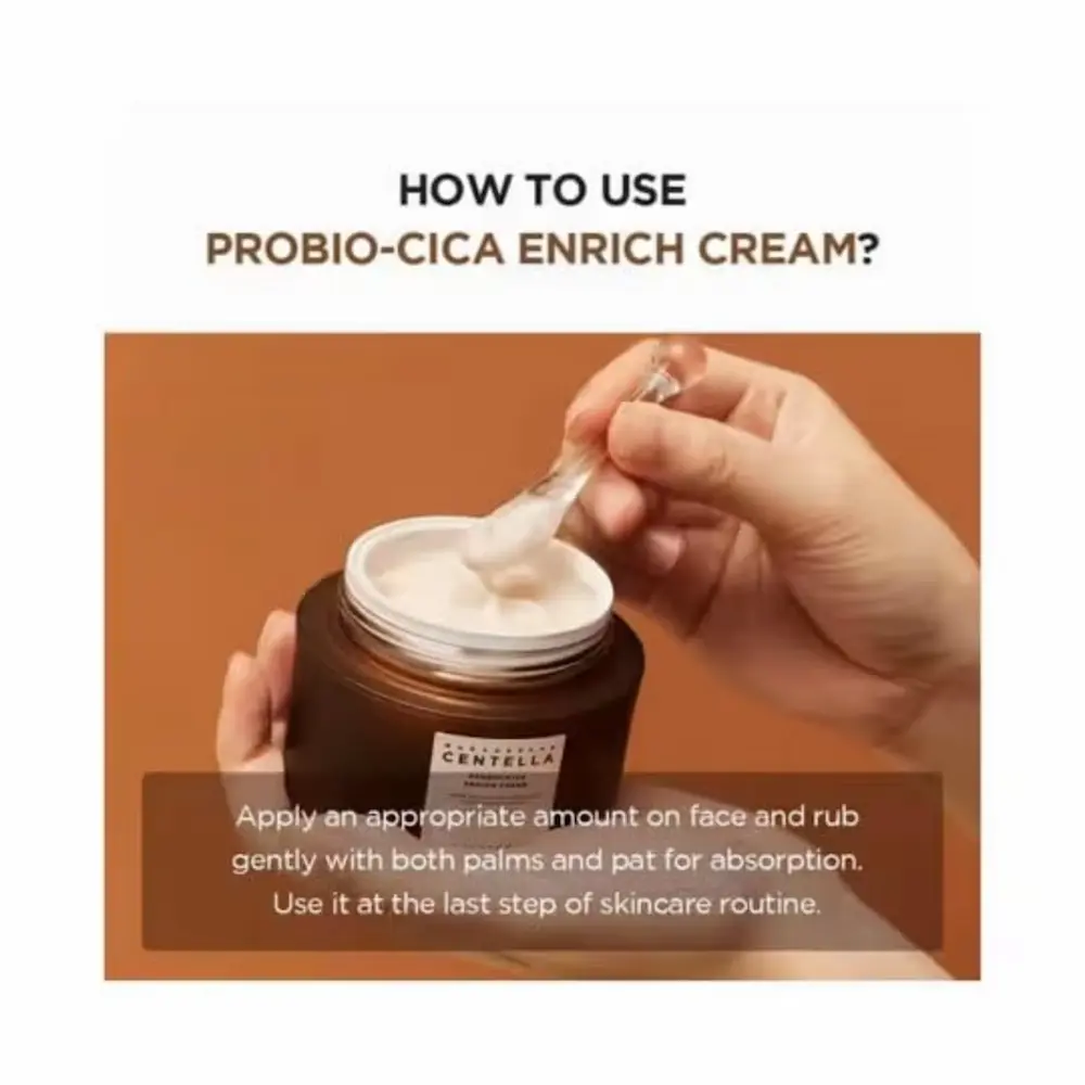 Demonstration on how to apply cream from the SKIN1004 Probio-Cica Set using a cosmetic spatula.