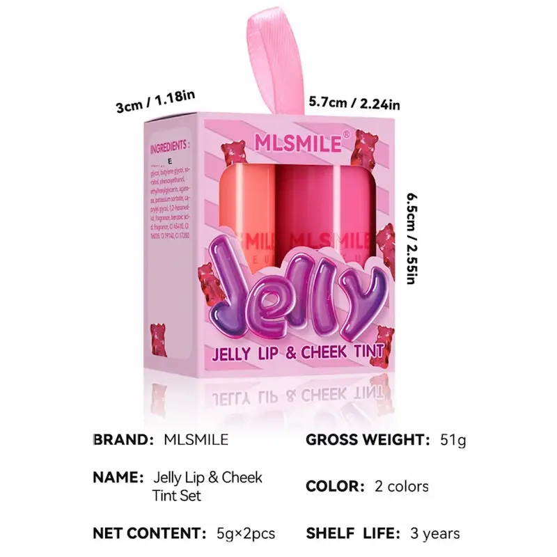 Product dimensions specifications and net weight details for dual cosmetic box.