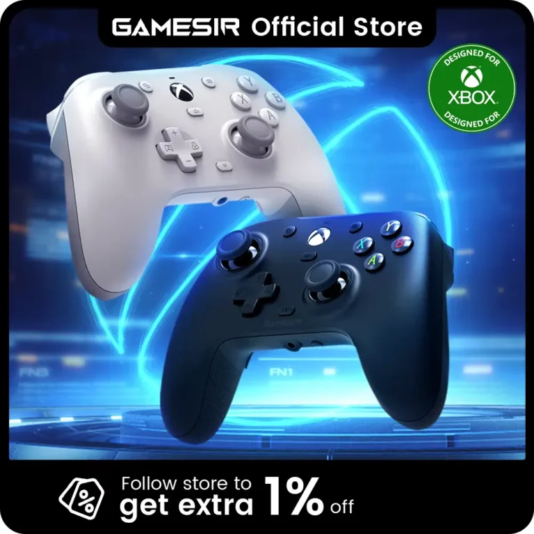 Front view of the GameSir G7 HE Controller displayed in black and white colors with Designed for Xbox branding.