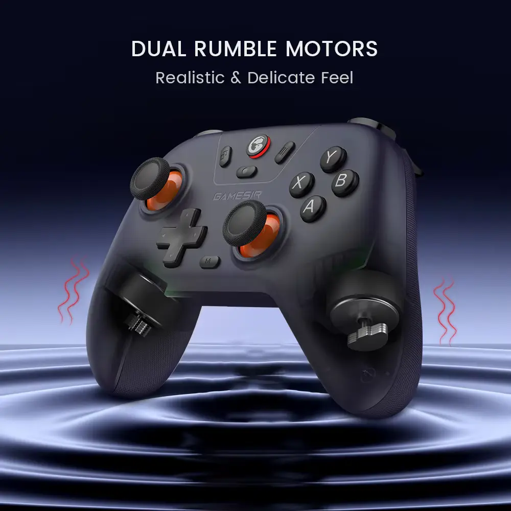 Internal visual representation of asymmetrical vibration motors inside the gamepad grip.