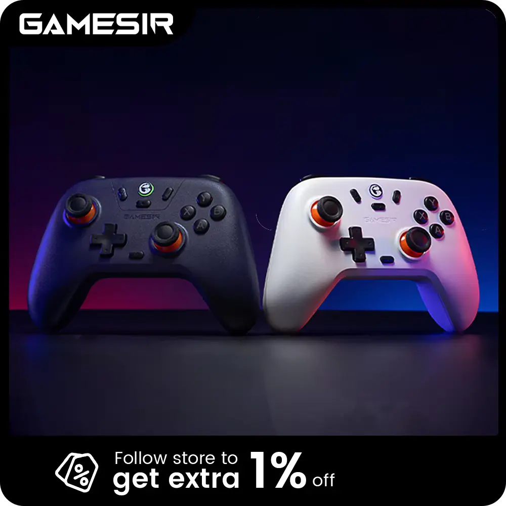 The GameSir Nova Lite controller displayed in both space purple and white color options against a dark background.