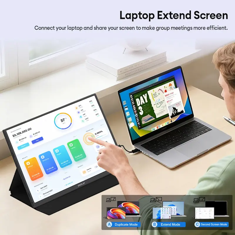 External laptop display extended setup demonstrated for ZEUSLAP 16 Monitor Review.