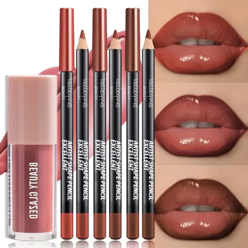 Complete Artist Shape Pencil set with corresponding lip swatches.
