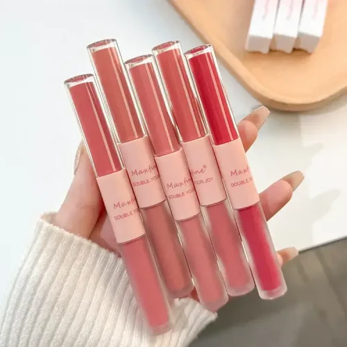 Full collection of Maxfine Double End Lip Glaze tubes in various shades.