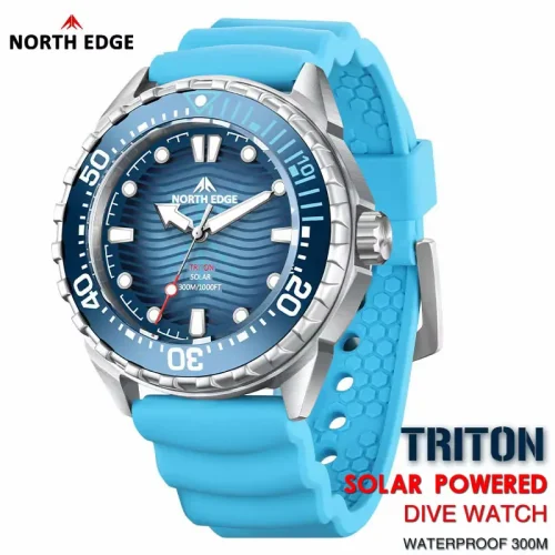 Main product image of North Edge Triton Solar Powered Dive Watch in Cyan Blue.