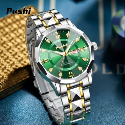 POSHI Men's Watch Green Dial with Luminous Hands 2026 Edition